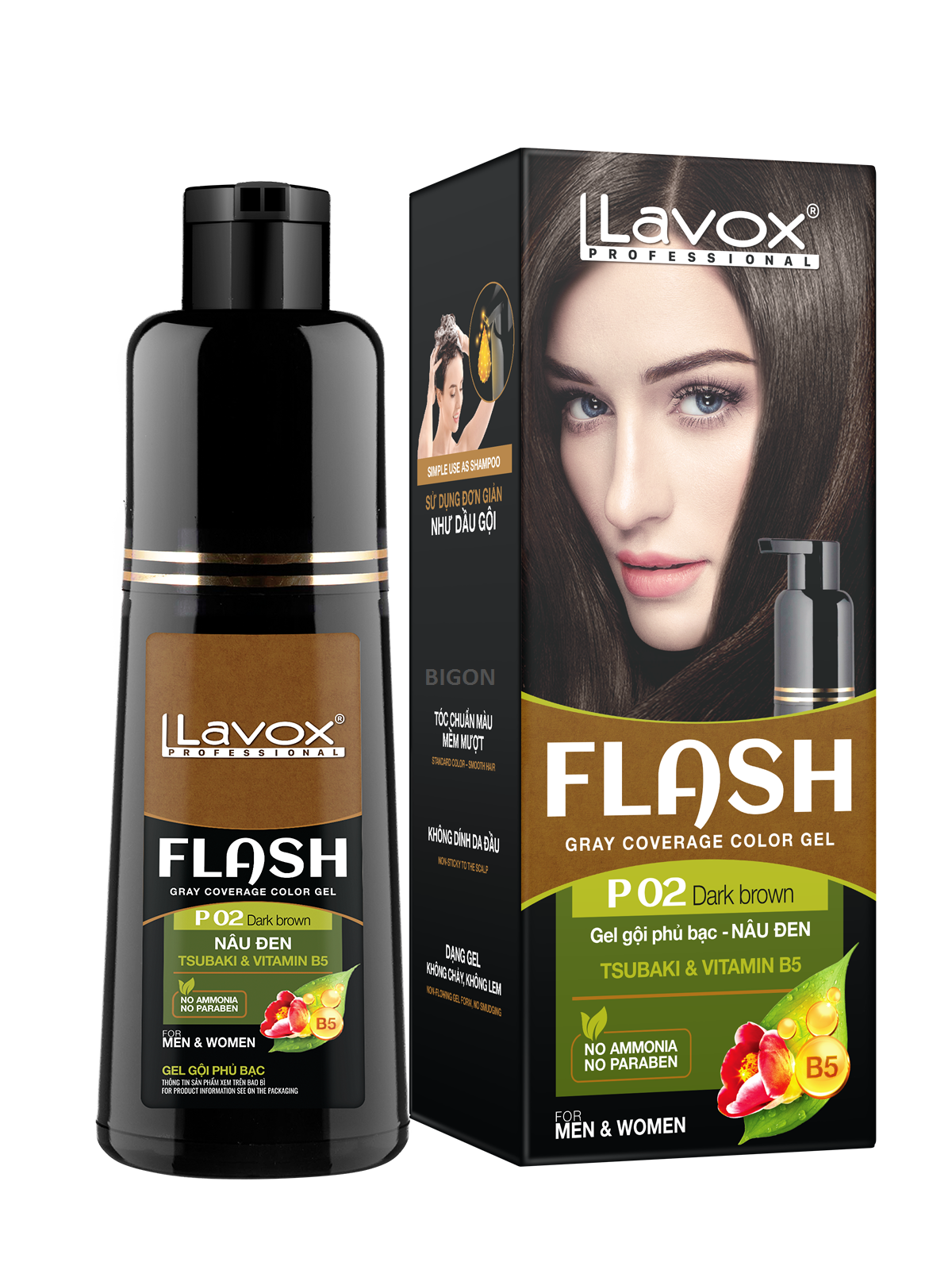 Dầu Gội Thảo Dược Nhuộm Tóc ĐEN/ NÂU PHỦ BẠC 100% SIÊU DƯỠNG LAVOX FLASH