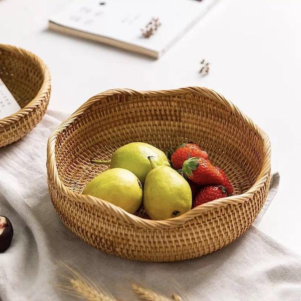 Bát Mây Tròn Viền Lượn Sóng - Khay Mây Viền Sen - Rattan Storage Basket