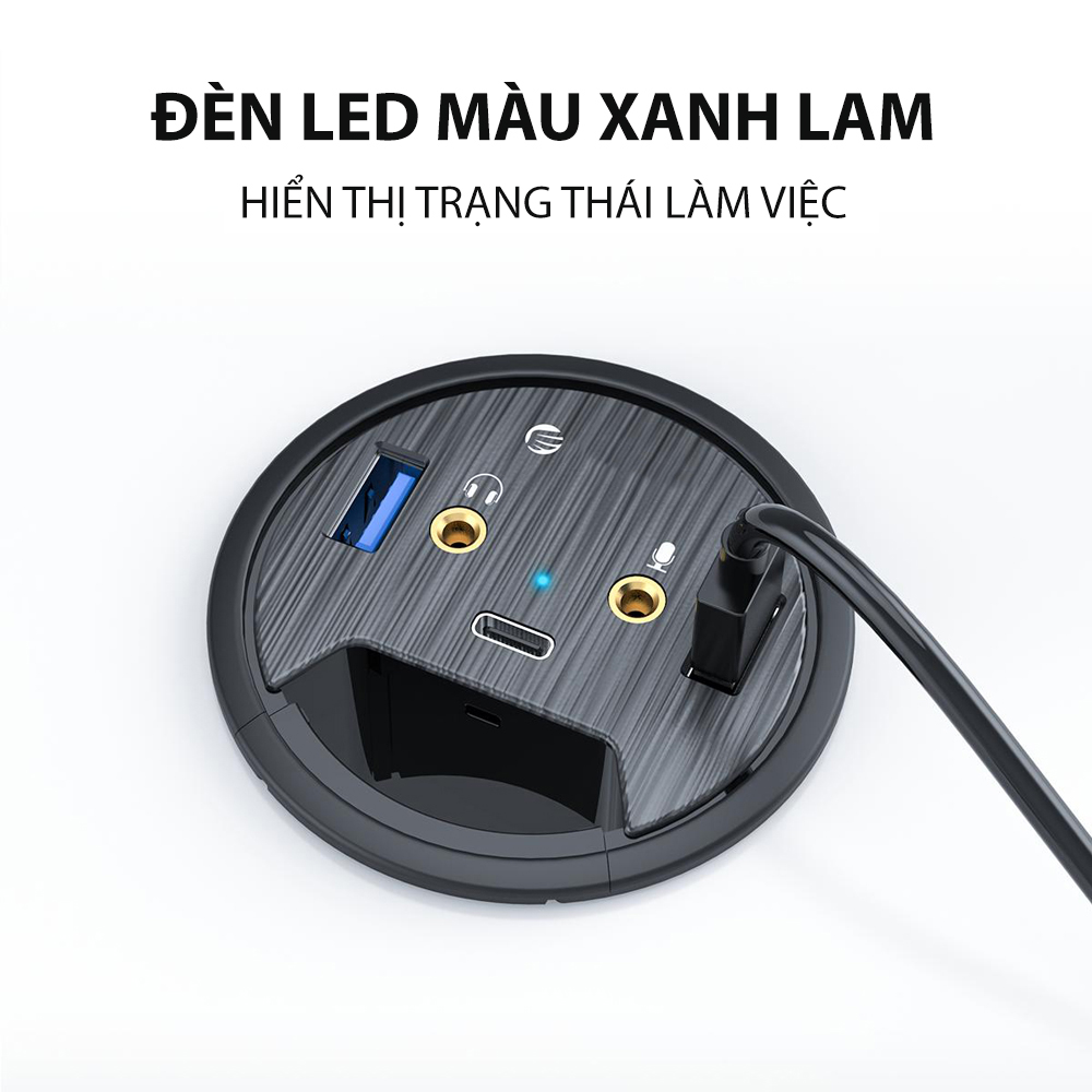 Ổ cắm gắn mặt âm bàn kết nối data gồm 2 USB 3.0, 1 Type C 3.0, 1 cổng tai nghe, 1 cổng Mic, Dan House DESK-2U1C, Tốc độ kết nối lên đến 5Gb/s, hàng chính hãng