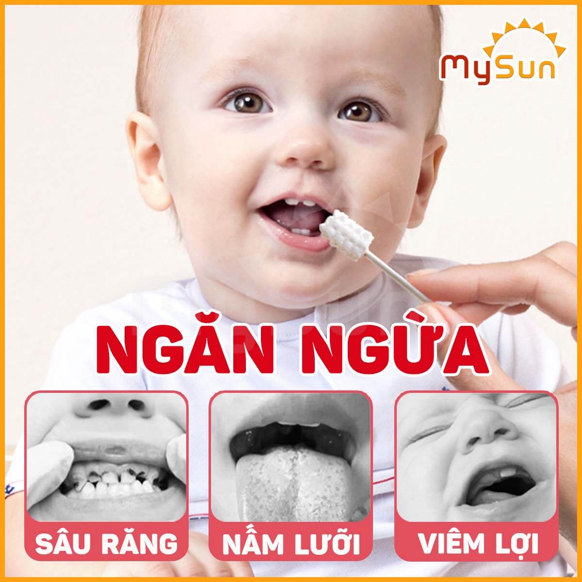 Vệ sinh rưa lưỡi răng miệng cho bé sơ sinh bằng que gạc tăm 100% bông cotton MySun