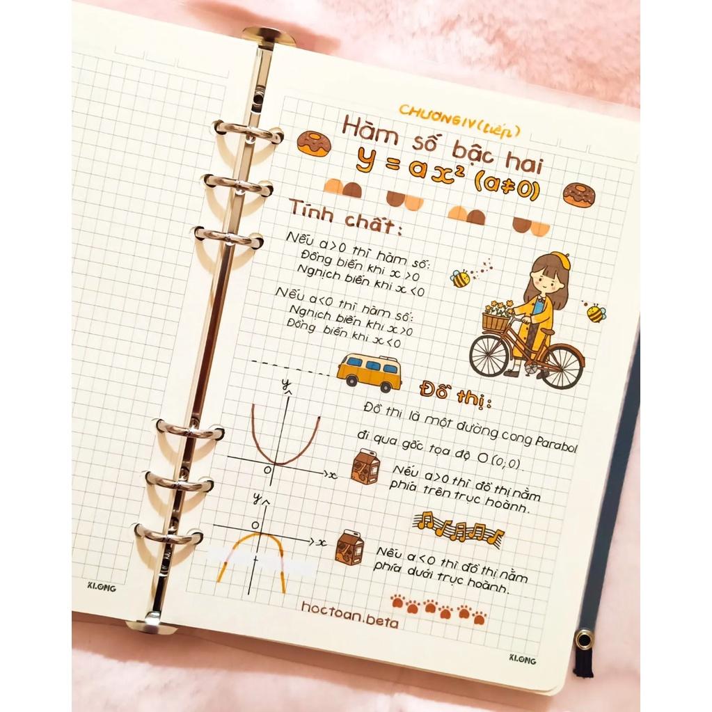 Sổ takenote toán 9, sổ tay ghi chép toán 9, sổ lò xo bìa trong Beta, sổ còng đóng Binder làm sổ planner bullet journal