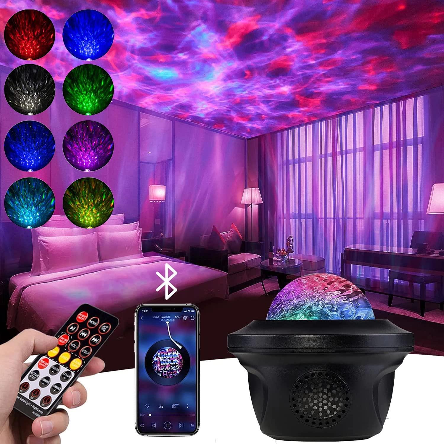 LED STARRY SKY SHIRATE, điều khiển từ xa và hẹn giờ, loa bluetooth, sóng xoay nước tinh tế đèn đêm cho phòng sinh nhật dành cho người lớn