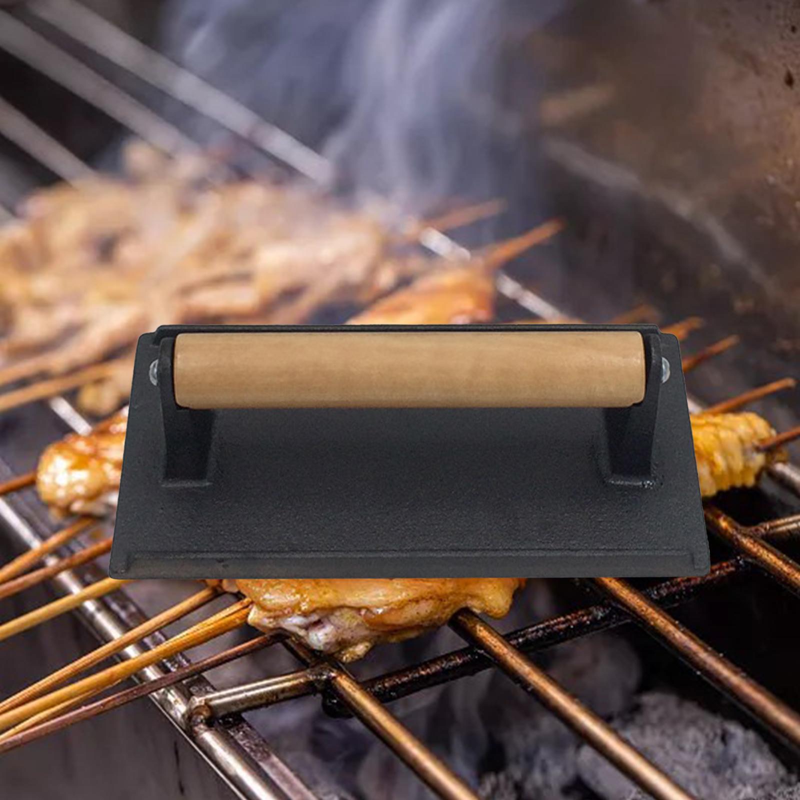Cast Iron Grill Press Heavy Duty Rectangle Non Stick for Bacon BBQ Steak