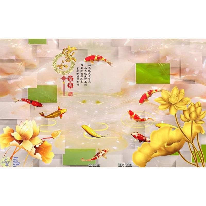 Tranh Sen cá cửu ngư tĩnh lặng, Tranh dán tường 3d hiện đại