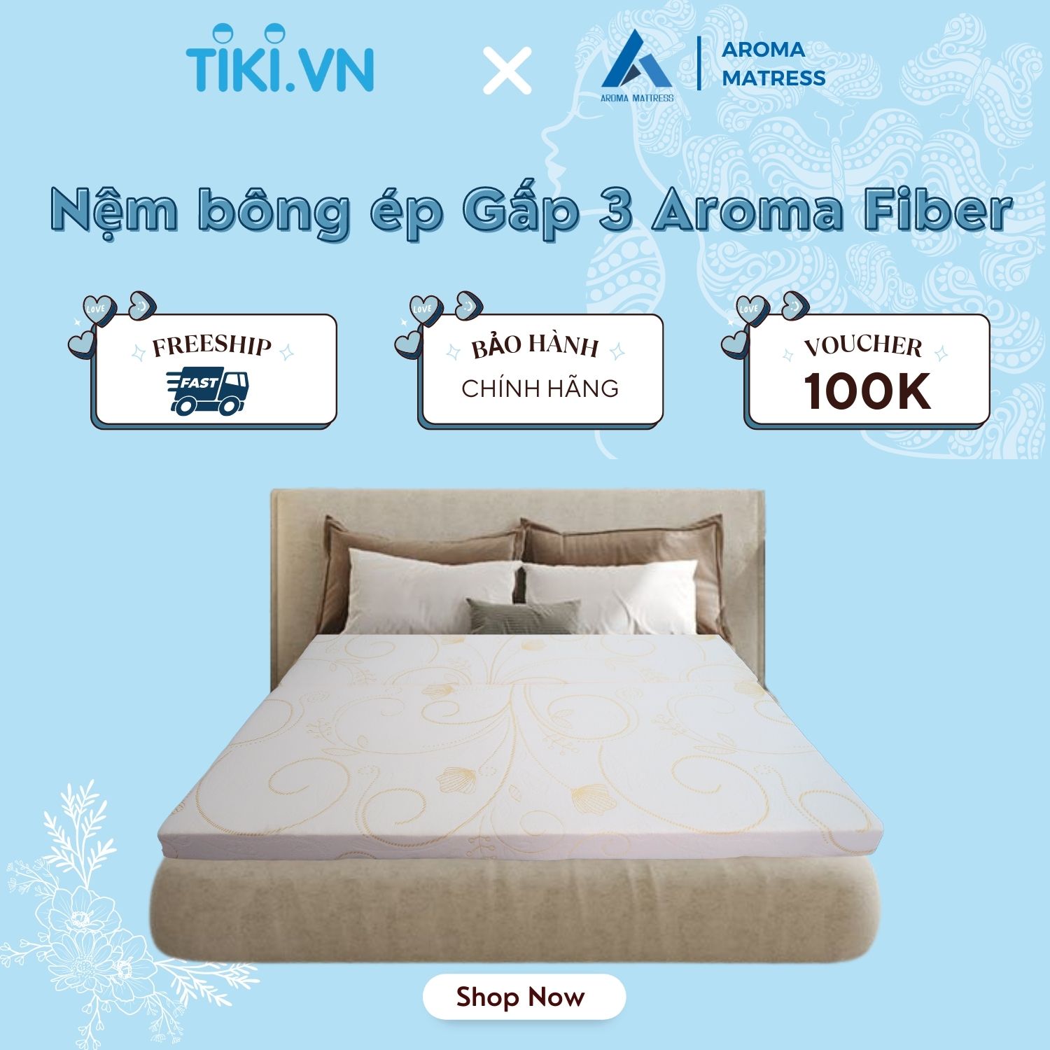 Nệm Bông Ép Aroma Fiber Dày 5Cm - 160X200X5Cm