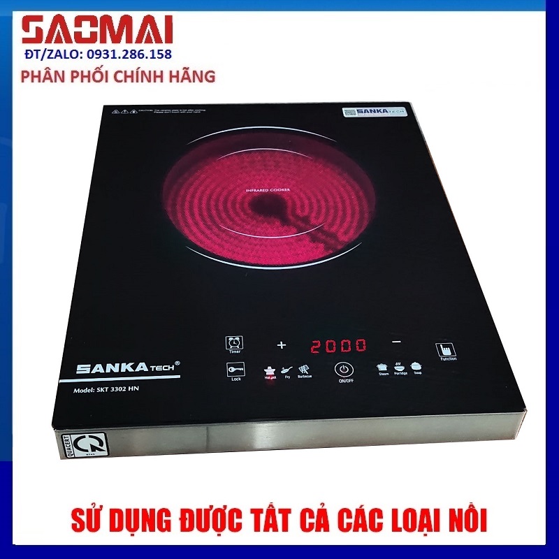 Bếp hồng ngoại SANKA tech 3302HN - Thân Inox chống gỉ - Hàng chính hãng