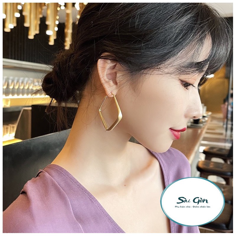Bông tai hình vuông mạ vàng cao cấp phong cách cổ điển SAIGON ACCSSORY