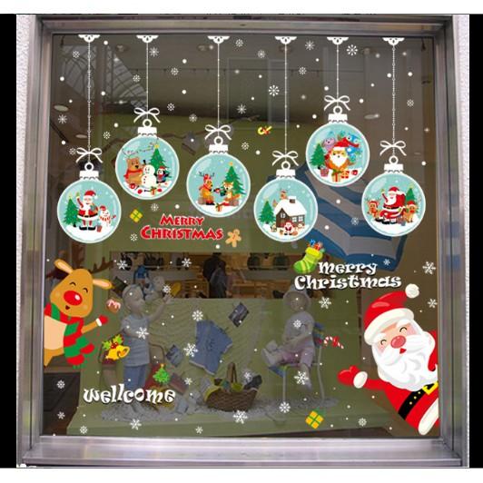 COMBO Decal Trang Trí Noel Hai Mặt Hít Tĩnh Điện Không Dơ Kính- Rèm Cầu Tuyết phối Noel Chào