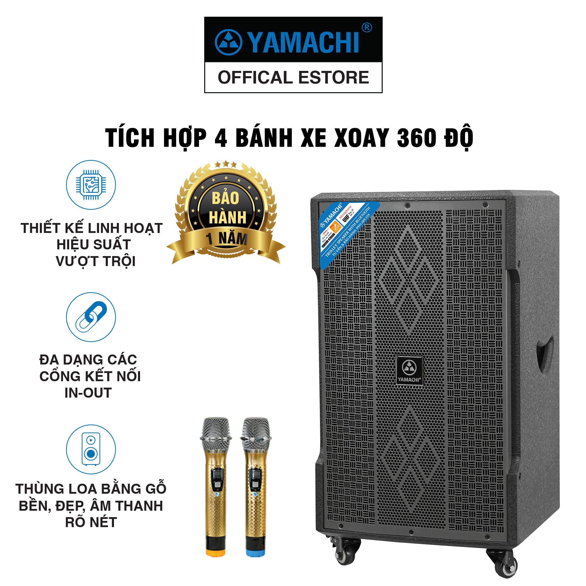 Loa karaoke gia đình công suất lớn bass 3 tấc 500W Yamachi KS-12000A đi kèm 2 micro không dây - [ Bảo hành 12 tháng ]- HÀNG CHÍNH HÃNG