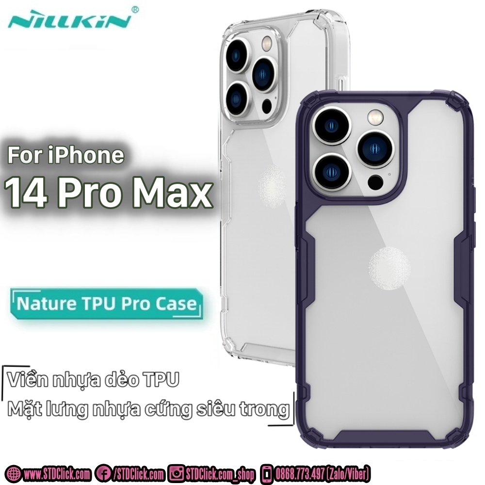 ỐP LƯNG DÀNH CHO ĐIỆN THOẠI IPHONE 14 PRO MAX NILLKIN NATURE TPU PRO LƯNG KÍNH PC TRONG VIỀN DẺO