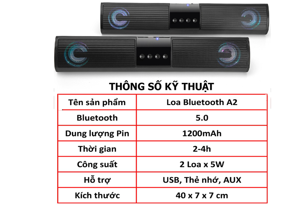 Loa Bluetooth A2 dài ,thiết kế đèn Led , âm thanh trong trẻo , đẹp mắt