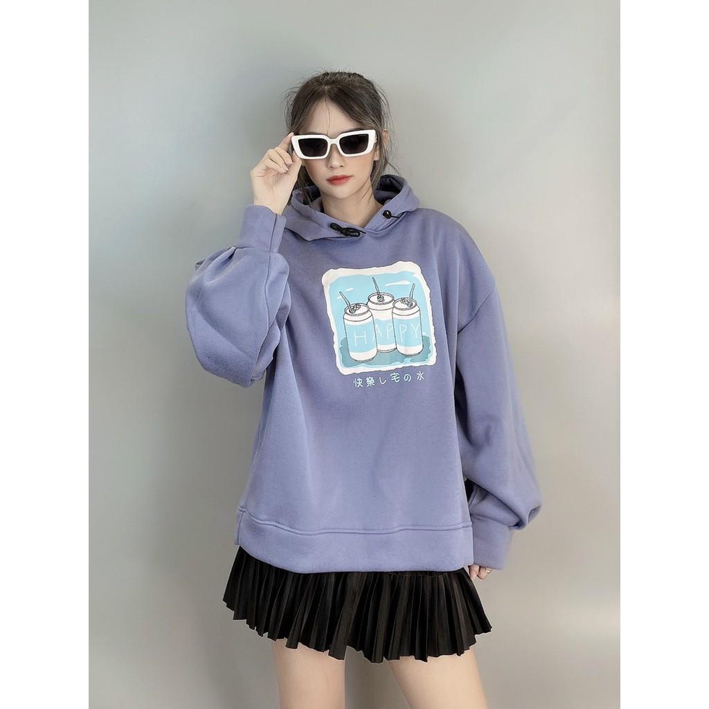 Áo Hoodie Nỉ Bông Tay Phồng in 3 LON NƯỚC Form Rộng Unisex Nam Nữ Ulzzang