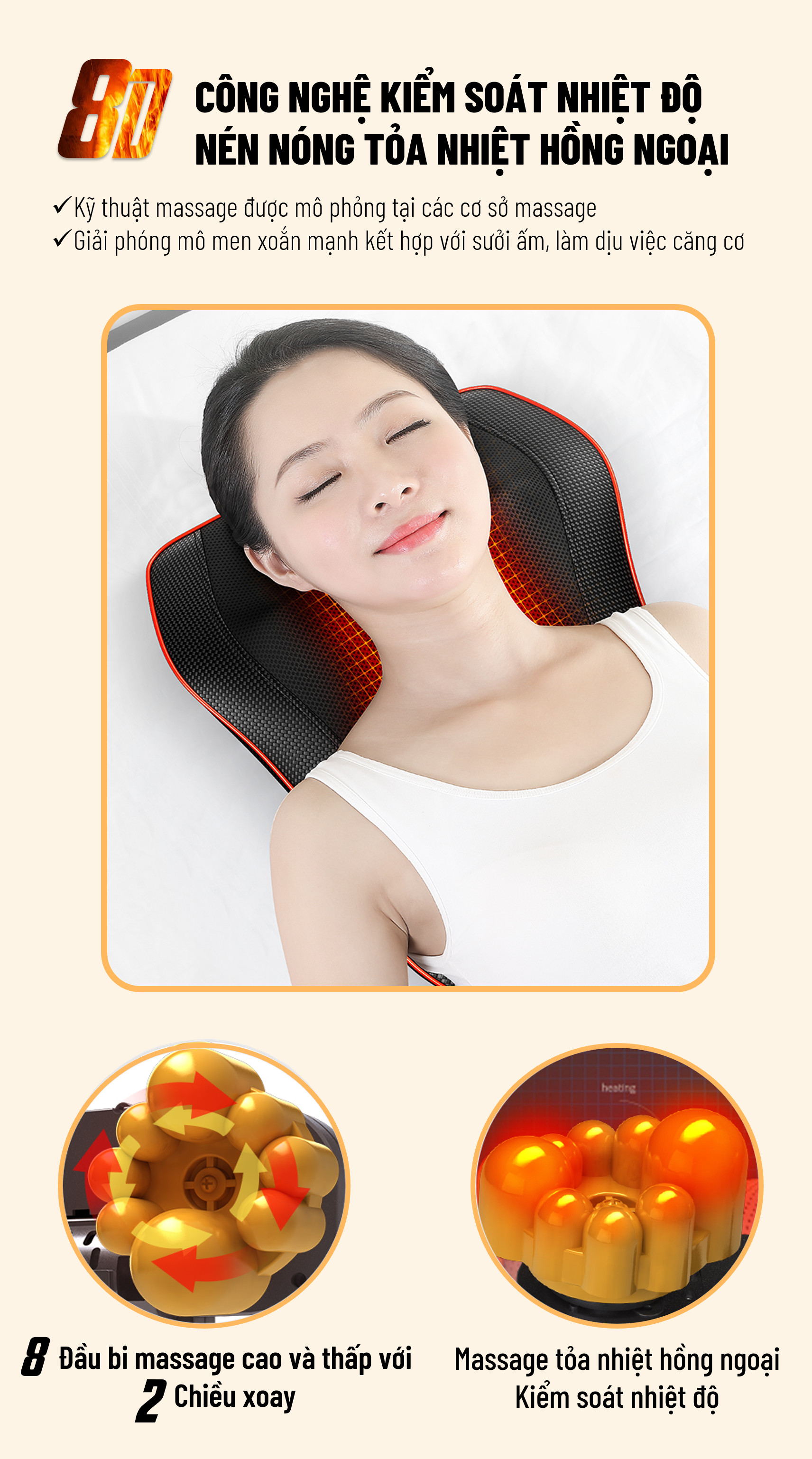 Gối Massage Hồng Ngoại Đa Năng - Chuyên Sâu Cho Cổ, Vai Gáy, Lưng Dưới, Đùi, Chân - Sử Dụng Tại Nhà, Văn Phòng, Trên Ô Tô - Máy Mát xa Toàn Thân Nhiệt Hồng Ngoại