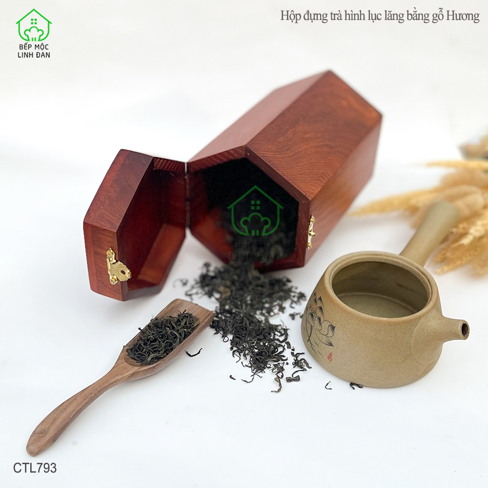 Hộp Đựng Chè Bằng Gỗ Hương HAHANCO Chạm Khắc Nổi Chữ Phúc