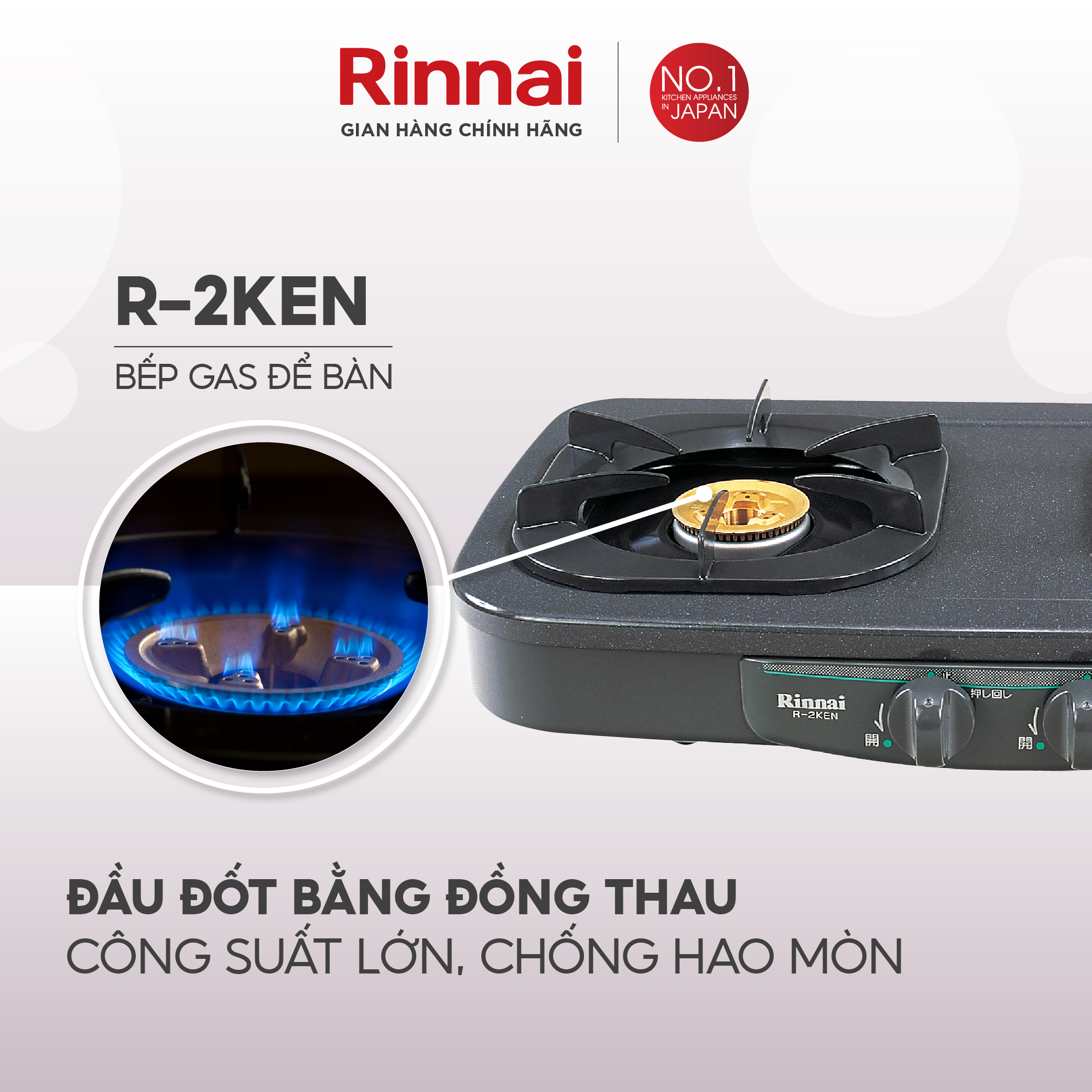 Bếp gas dương Rinnai R-2KEN mặt bếp men và kiềng bếp men - Hàng chính hãng.