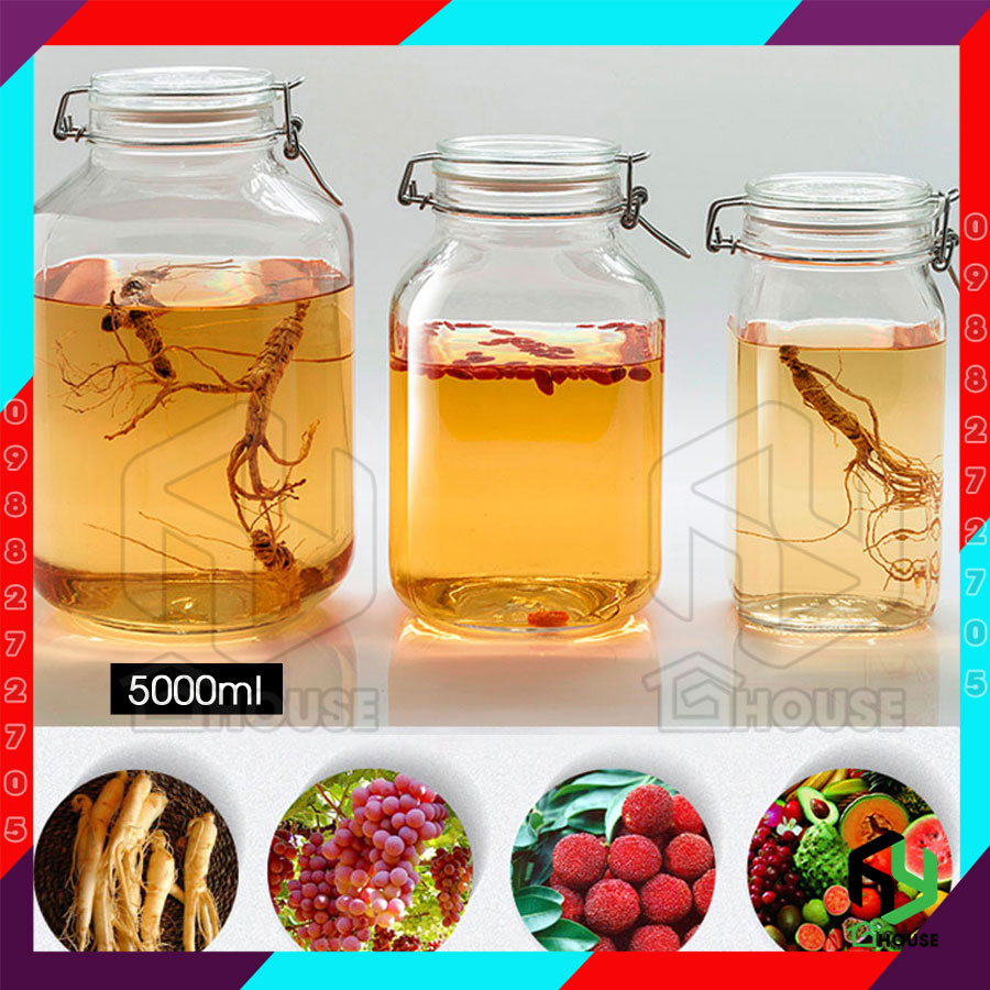 ITALY-Hũ thủy tinh nắp cài FIDO - Bormioli Rocco - 5000ml - Siêu kín hơi - Glass jar with airtight lid