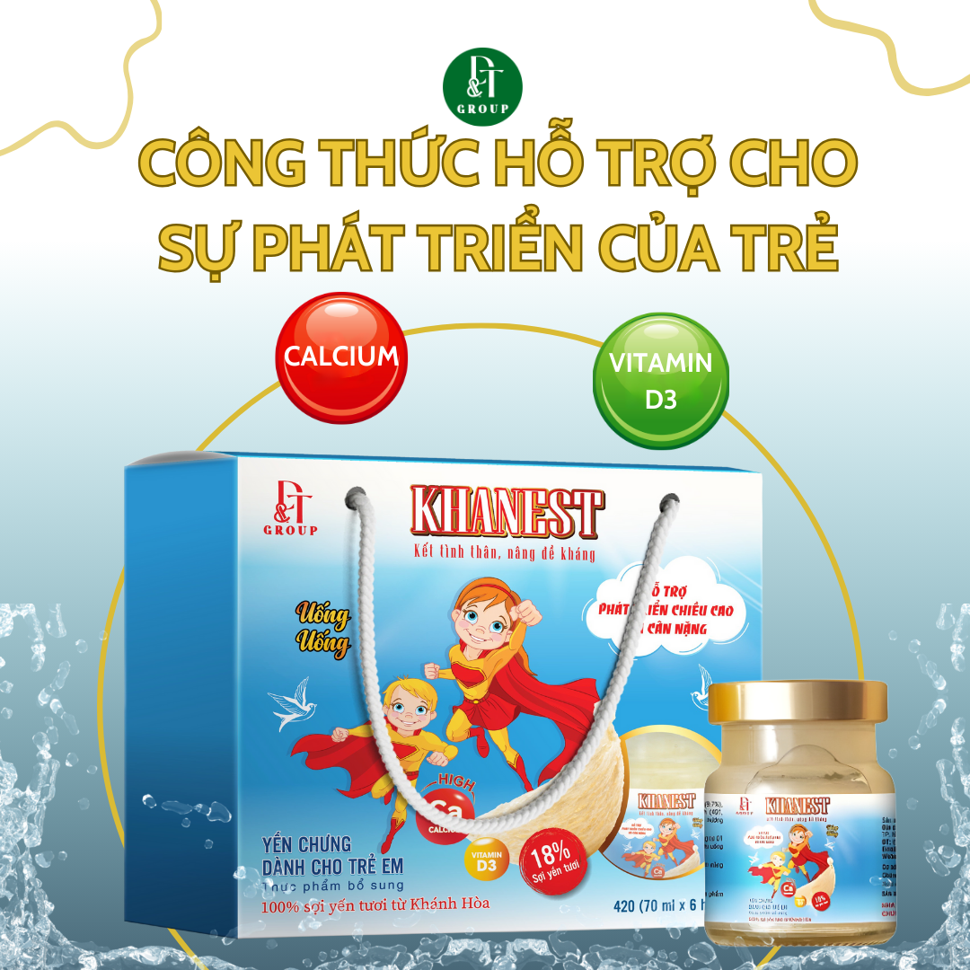 KHANEST - Yến chưng dành cho trẻ em Calcium - Vitamin D3 70ml (túi xách 6 hũ)