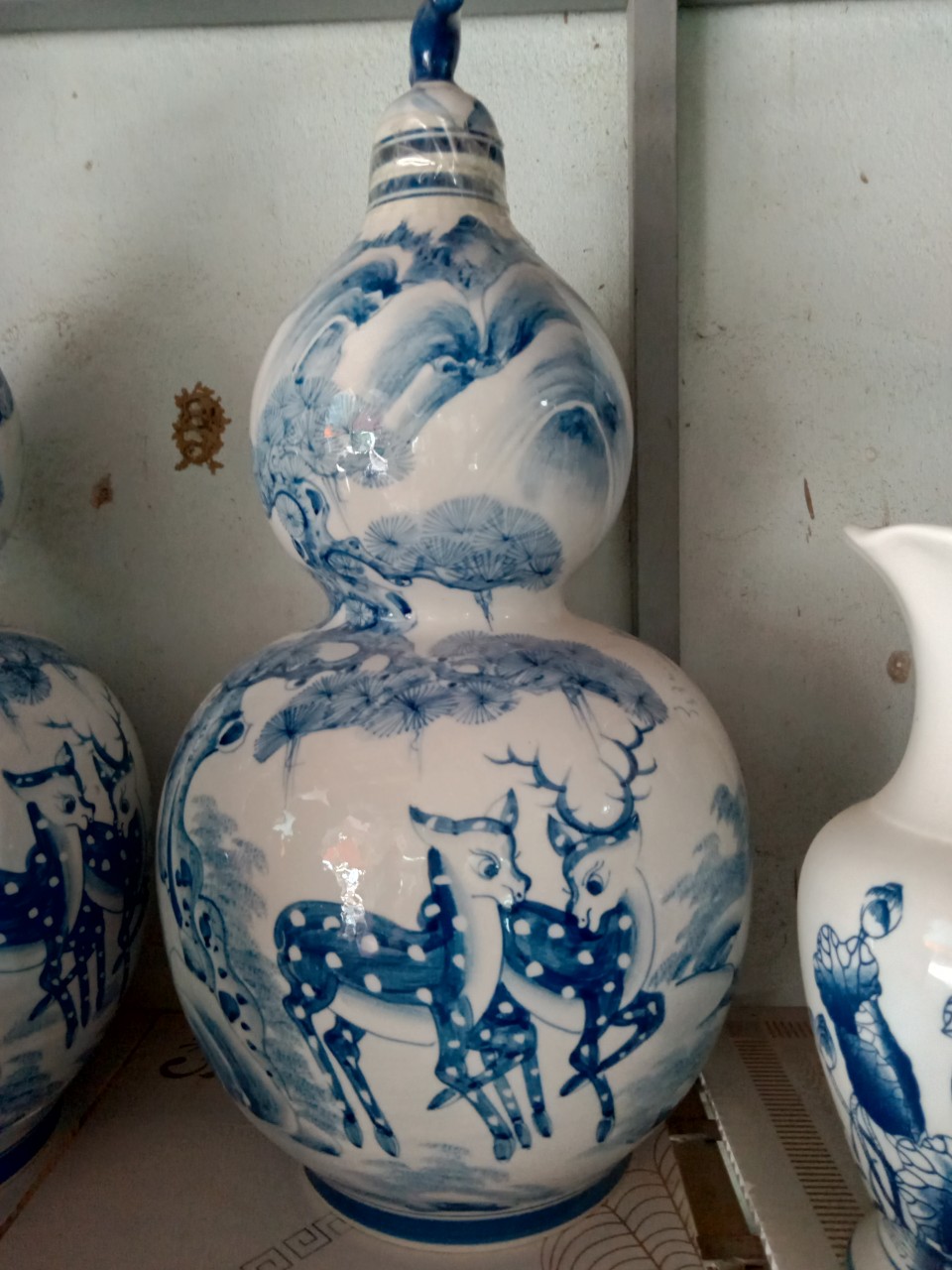 Hồ lô phong thủy gốm sứ Bát Tràng chiêu Tài, trấn trạch, bảo vệ sức khỏe cao 52 cm