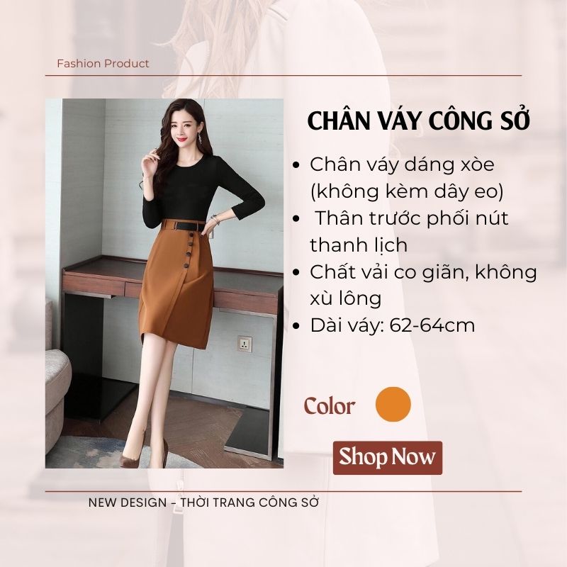 Chân Váy Cống Sở New Design Thiết Kế Váy Chữ A ,Lệch Tà Phối Nút Có Túi Phong Cách Hàn Quốc, Vải Tốt ,Co Giãn CV0021