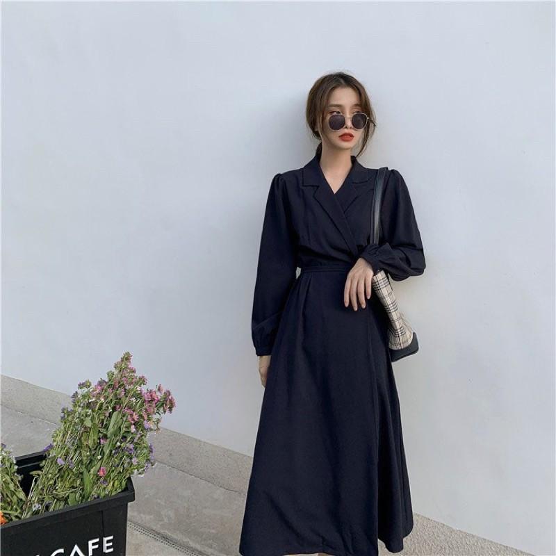 Váy đầm thiết kế nữ 7beautiful đầm dự tiệc sang trọng cổ vest vạt chéo  thanh lịch chất tuyết mưa hai màu đen trắng v110