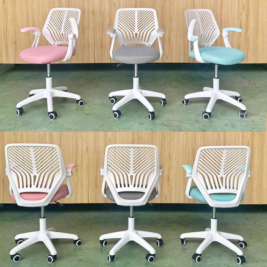 Ghế xoay học sinh màu hồng cho bé gái CE1037-2M Nội thất Capta Ghế học bài khung nhựa trắng tay gấp gọn lưng lưới nệm vải nâng hạ chiều cao hcm