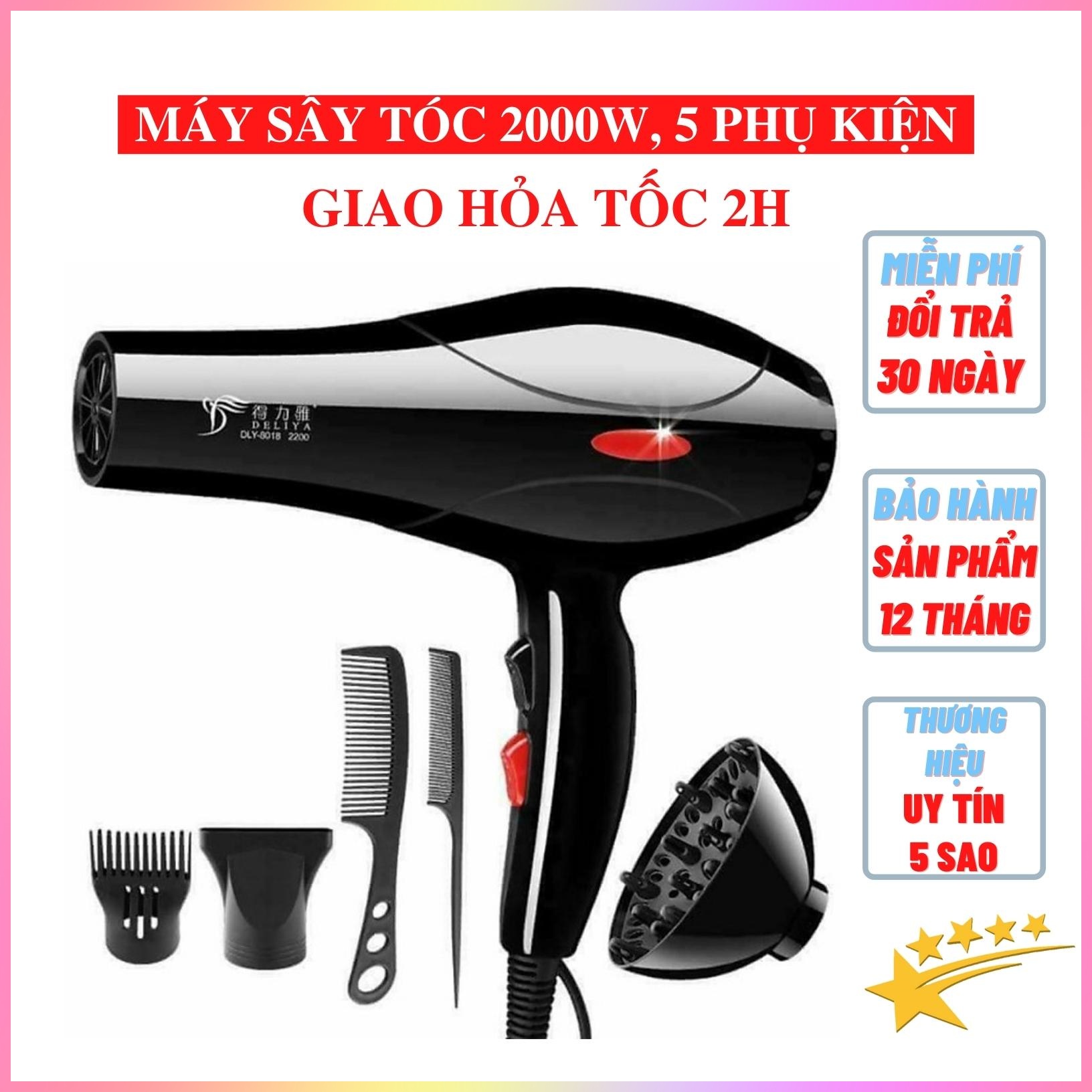 Máy Sấy Tóc Deliya Công Suất Lớn 2200W Tặng Kèm Lược 5 Phụ Kiện Siêu Hot DL05