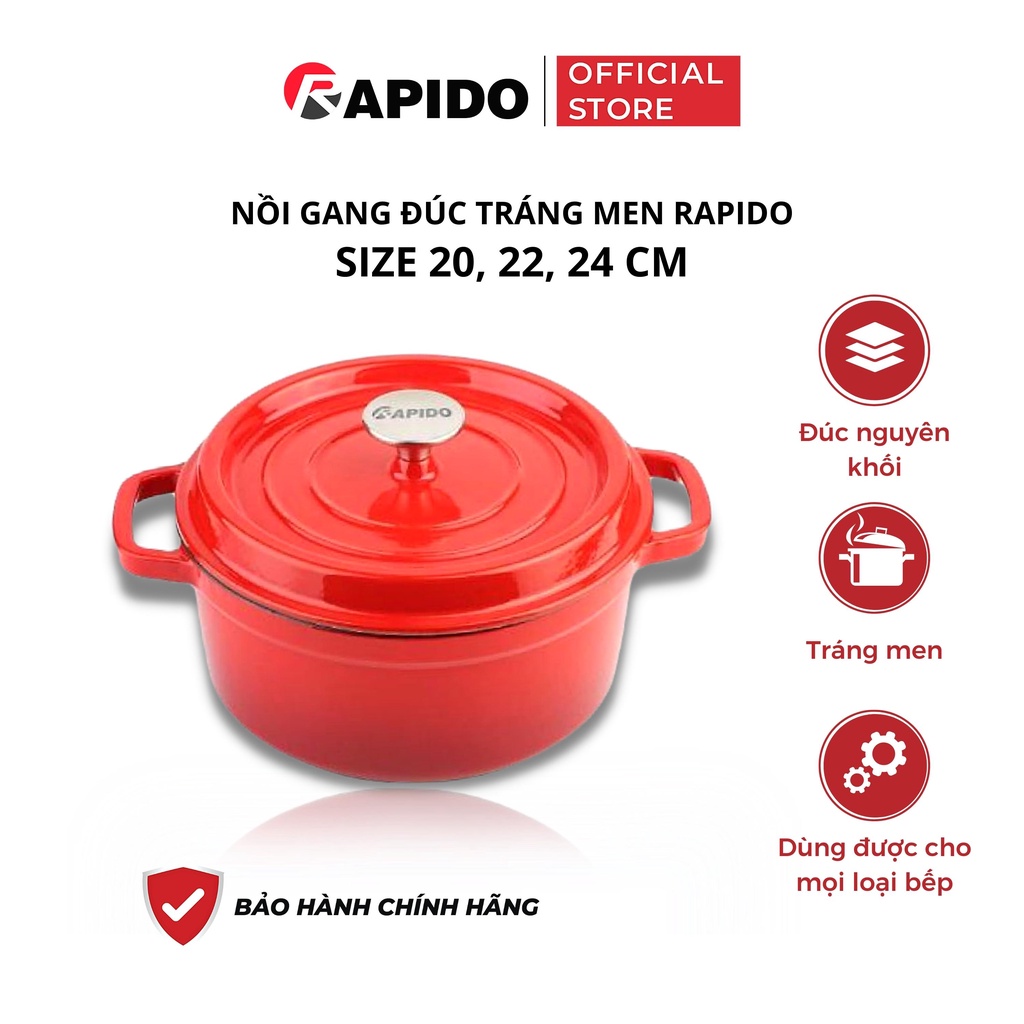 Nồi gang đúc nguyên khối tráng men RAPIDO 20cm xuất châu Âu - Hàng chính hãng