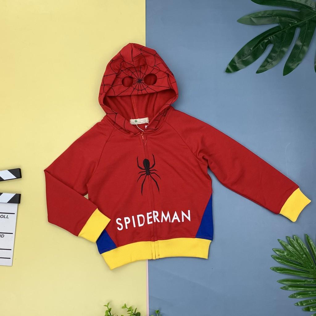 Áo khoác nỉ mũ batman, spiderman size 3/10T. Kéo khóa, có mũ nhìn rất yêu