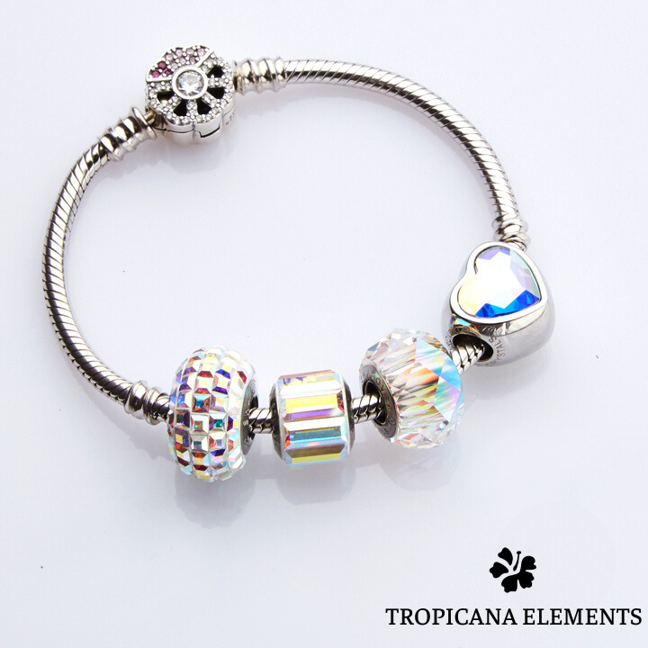 Lắc Tay Tropicana Phối Charm Swarovski Trắng Ánh AB