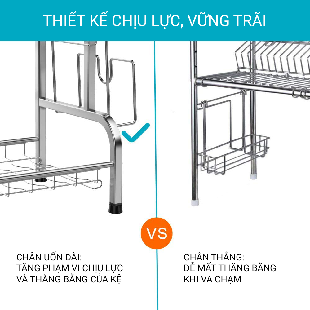 Kệ Để Chén Bát Đĩa INOX 304 kèm khay ráo nước cao cấp VANDO, giá úp bát khô ráo trên bàn bếp