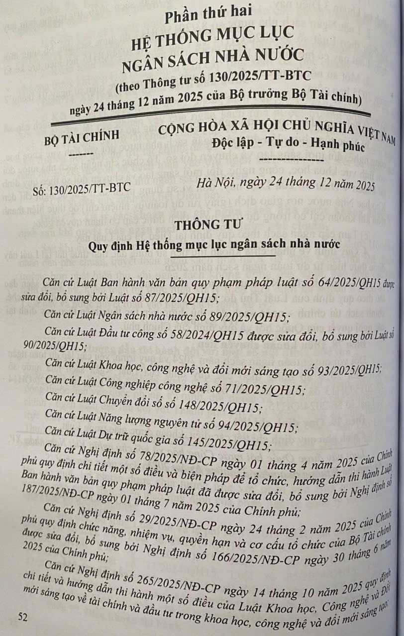 Hệ Thống Mục Lục Ngân Sách Nhà Nước ( Theo Thông Tư Số 130/2025/TT-BTC)