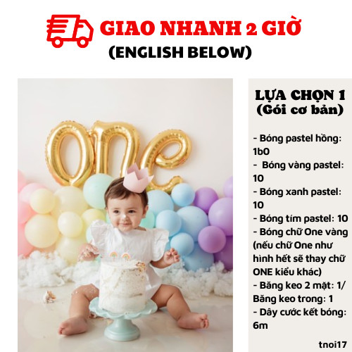 Set bong bóng trang trí thôi nôi cho bé 1 year set balloon Tnoi17