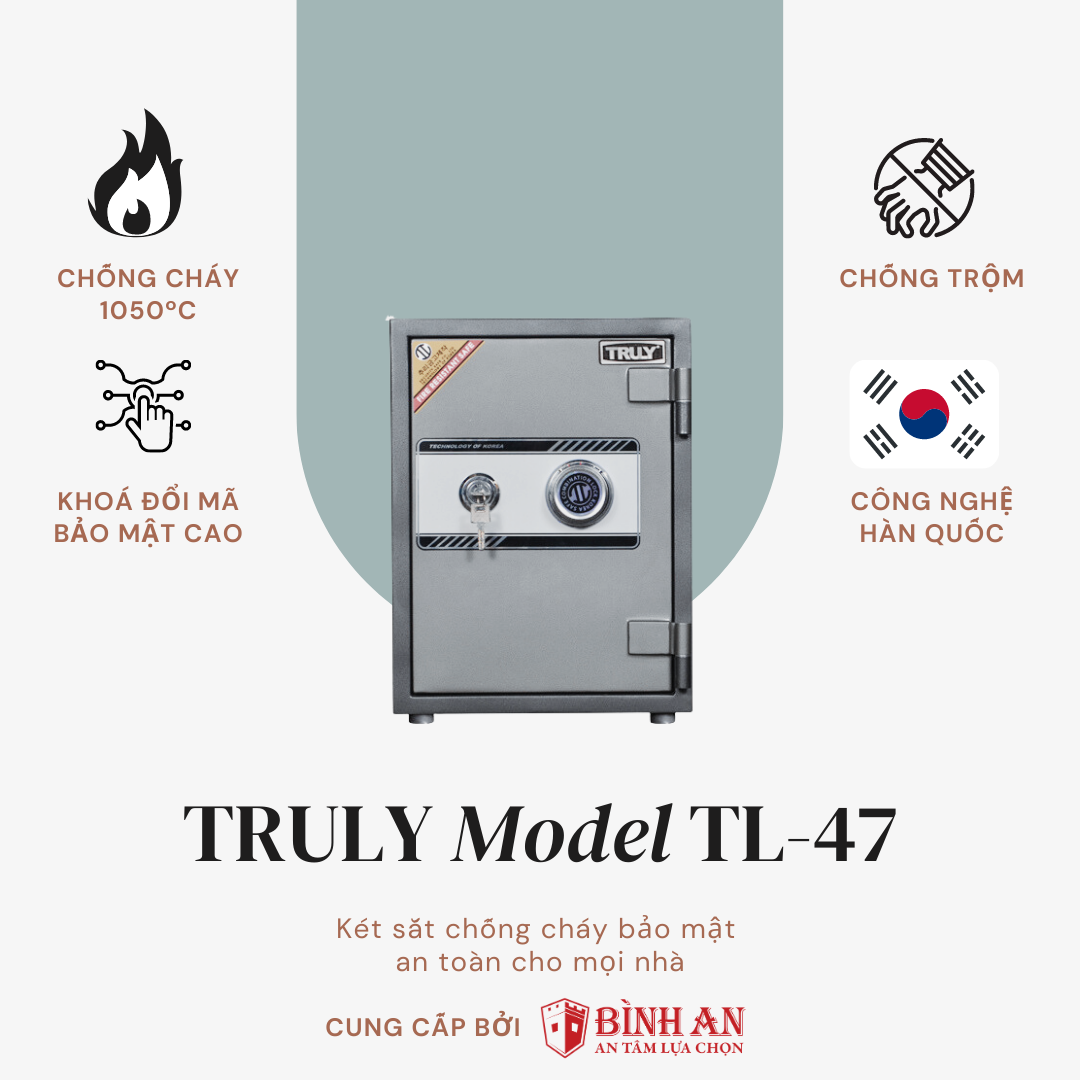 Két Sắt Chống Cháy Gia Đình TRULY TL-47 Chống Cháy, Chống Trộm Công Nghệ Hàn Quốc 65kg - Hàng Chính Hãng