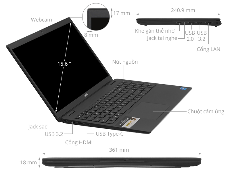 Laptop Dell Latitude 3520-15.6&quot;FHD/i5-1135G7/8GB/SSD 256GB/WC/WL+BT/BH 1Y - Hàng Chính Hãng