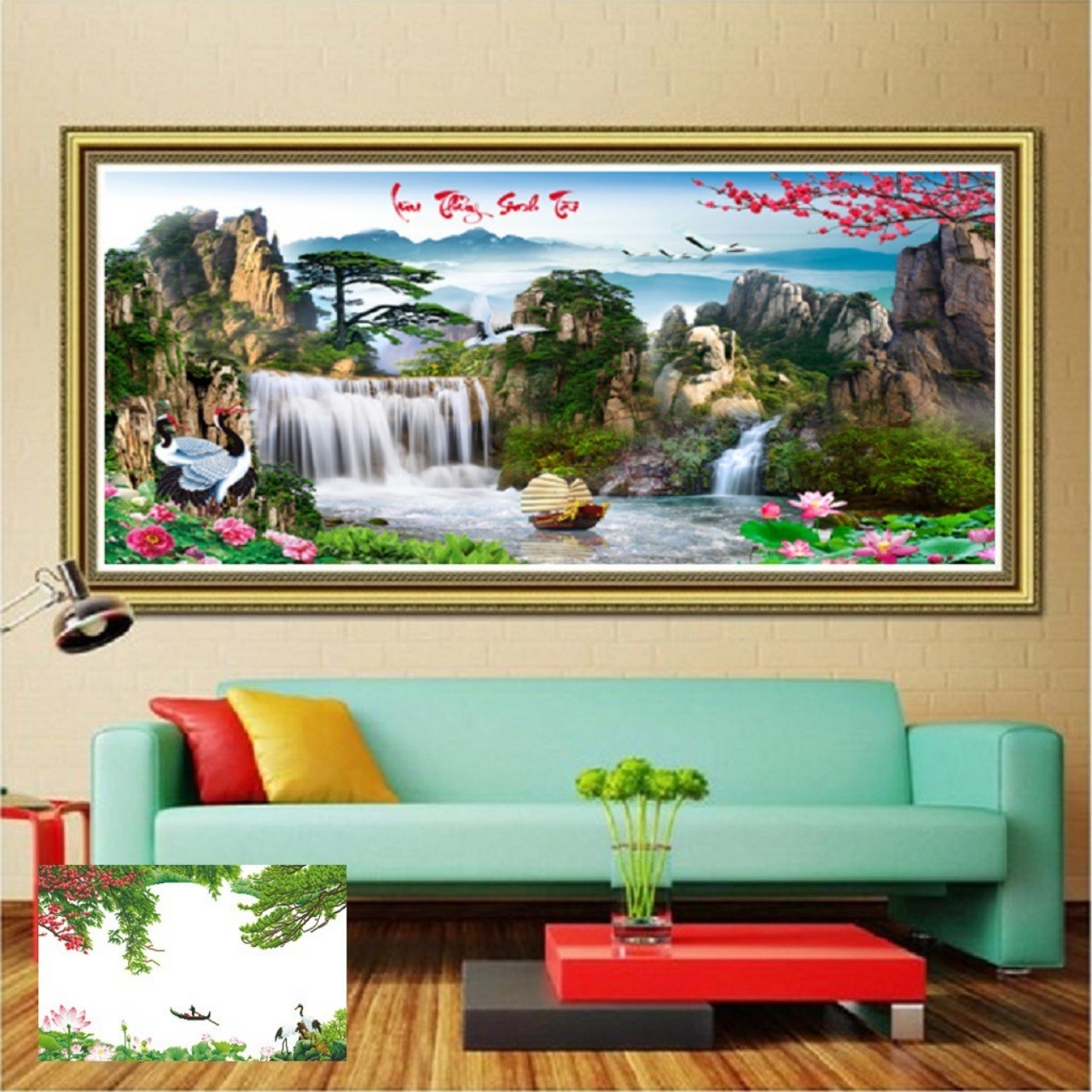 Tranh thêu Lưu thủy sinh tài - chưa thêu LV3098