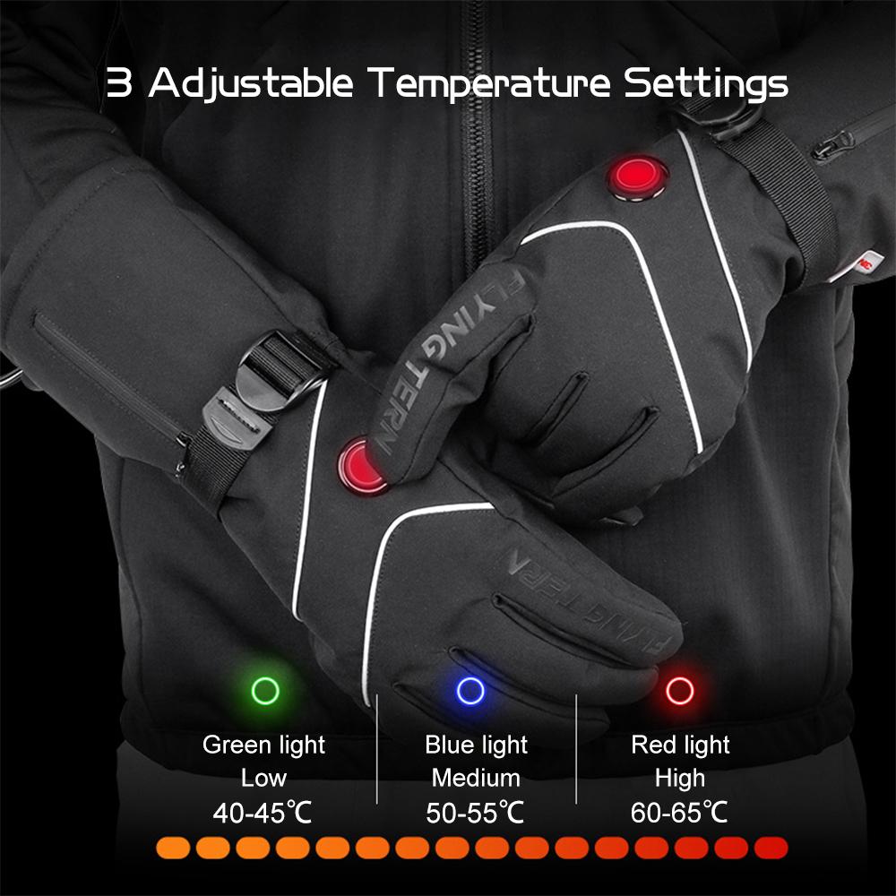 FLYING TERN Heated Gloves Battery Powered Touchscreen Waterproof Heating Gloves Winter Warm Ski Gloves for Climbing Hiking Cycling Motorcycling Skiing Snowboarding