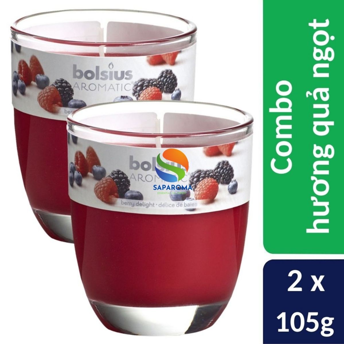 Combo 2 ly nến thơm tinh dầu Bolsius Berry Delight 105g - hương quả ngọt, nến trang trí, thơm phòng, thư giãn, hỗ trợ khử mùi