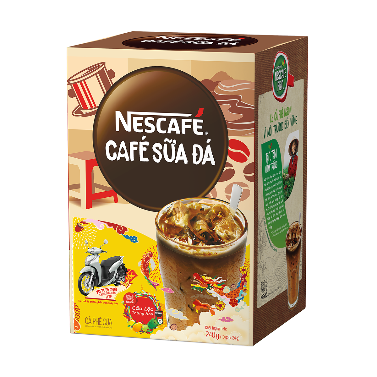 [Tặng Túi vải có dây đeo Nescafé] Combo 4 Hộp Cà Phê Sữa Nescafé Cà Phê Sữa Đá (Hộp 10 Gói x 24g) -Phiên bản Tết