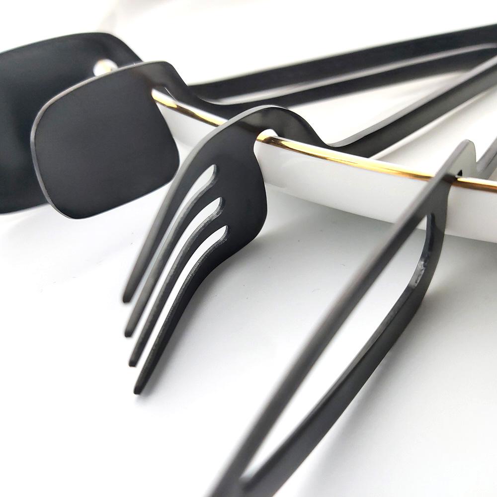 16 Cái/bộ Đen Mờ Bộ Dao Kéo Inox 304 Chén Ăn Bộ Dao Muỗng Nĩa Ăn Tối Bộ Nhà Bếp Phẳng Bằng Bộ Đồ Ăn