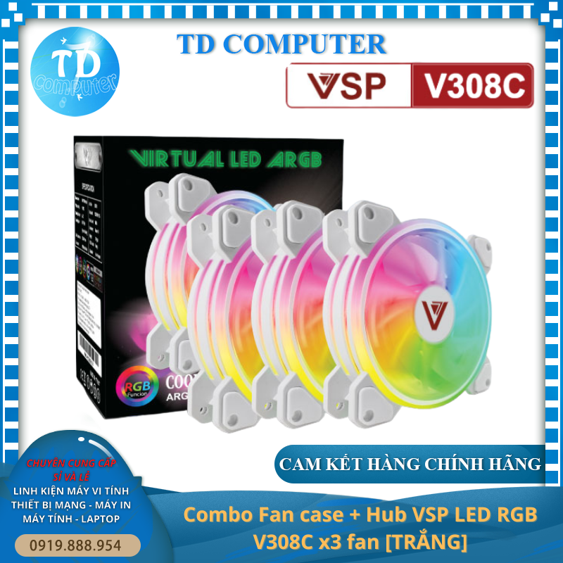 Bộ 3 Fan Case VSP V308C 12cm LED RGB (kèm Hub + Remote) - Hàng chính hãng TECH VISION phân phối