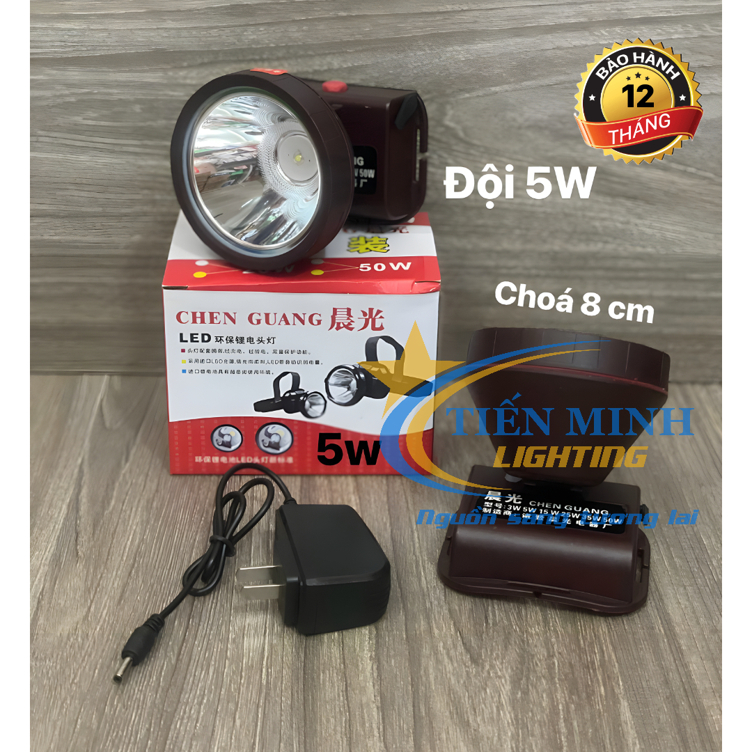 ĐÈN ĐỘI ĐẦU CHEN GUANG 5W - CHÓA 8CM, GẮN CHIP LED, TẦM CHIẾU SÁNG 120M, CHẾ ĐỘ SÁNG MẠNH/VỪA