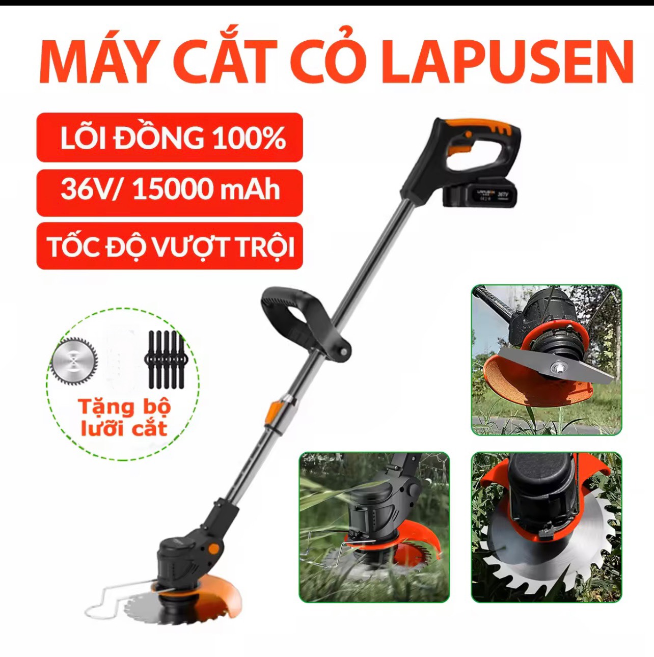 TẶNG BỘ LƯỠI CẮT Máy cắt cỏ tỉa cành đa năng pin 10cell