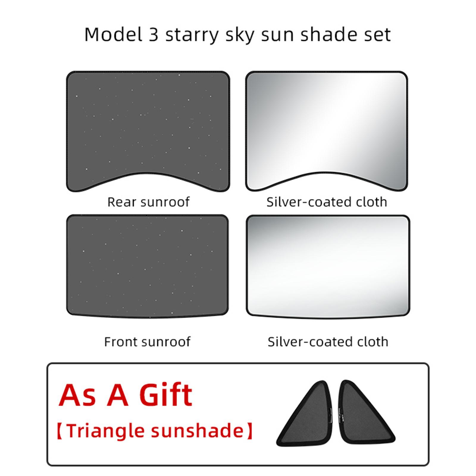 Front and Rear Glass Roof Sunshade Window Sunroof Sun Shade Sun Protection for Tesla Model 3