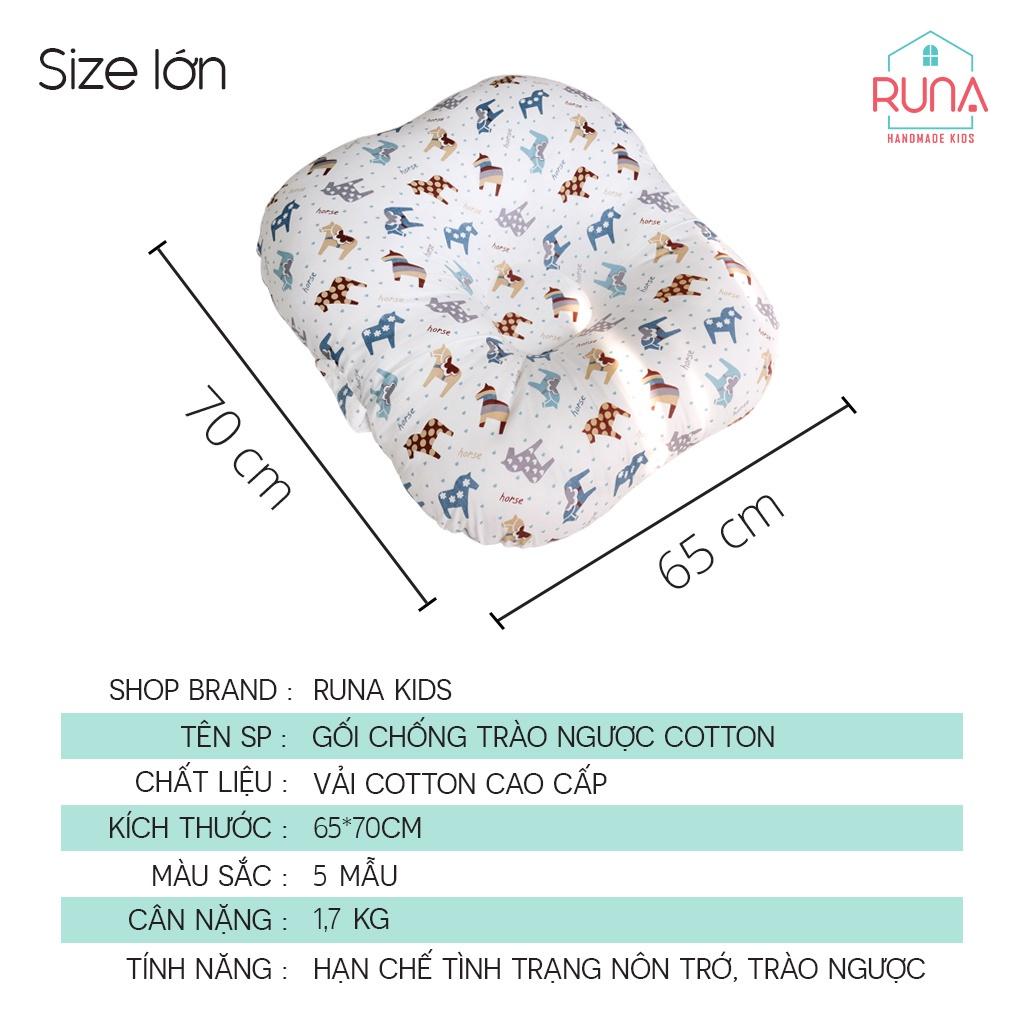 Gối chống trào ngược cho bé cotton Hàn 100% RUNA KIDS gối chống nôn trớ an toàn cho bé size lớn 65x70cm