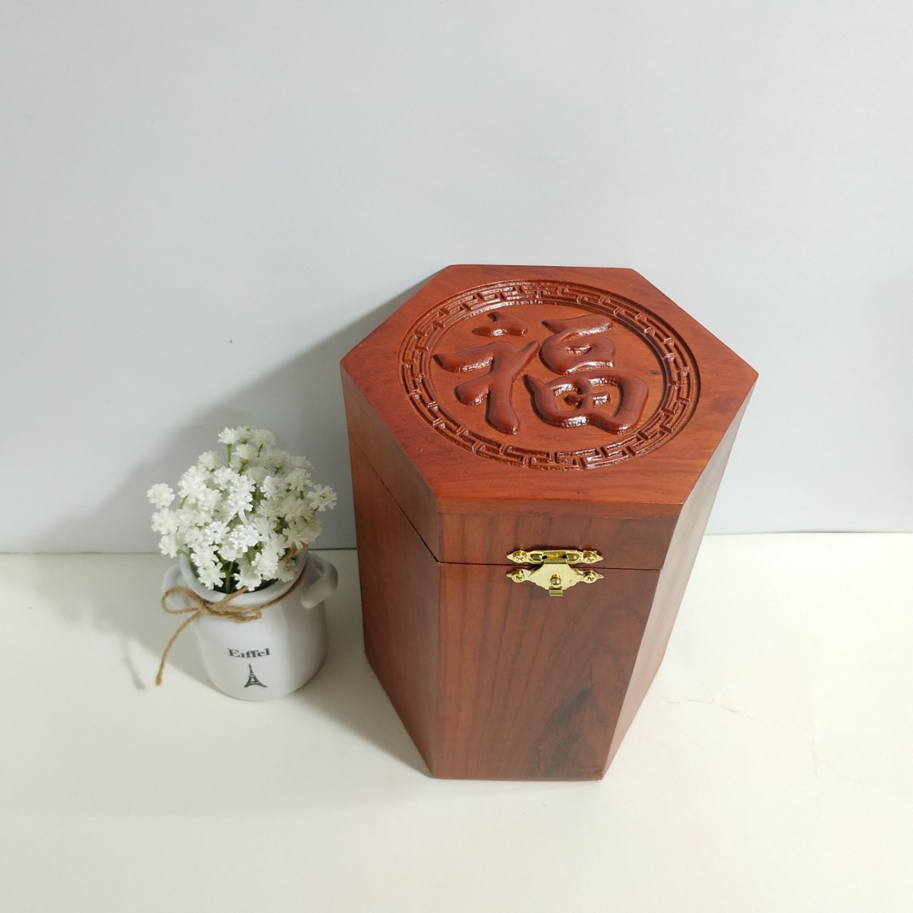 Hộp đựng chè - hộp đựng trà gỗ hương ta chạm chữ phúc tàu - loại cao to