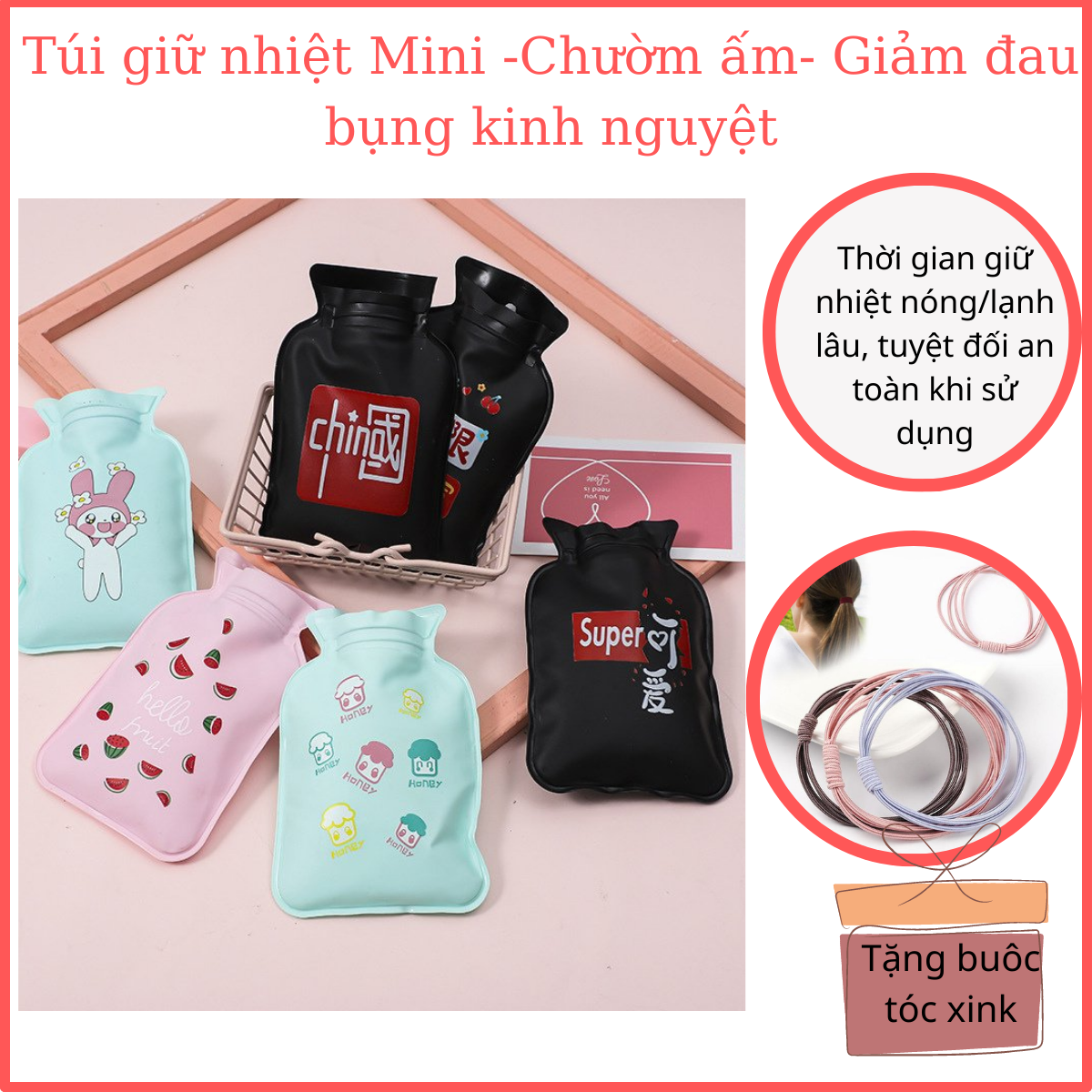 Túi giữ nhiệt chườm nóng/lạnh mini dễ thương Chườm bụng kinh và vết thương Túi chườm nóng lạnh hoạt hình cute 350ml