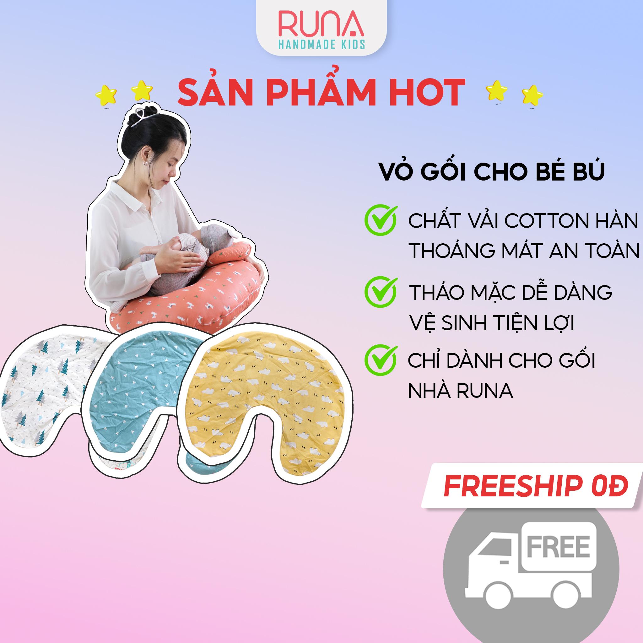 Vỏ gối hỗ trợ cho bé bú Runa Kids chất liệu cotton Hàn 100% thoáng mát an toàn cho bé (vỏ gối + gối chống bẹp nhỏ)