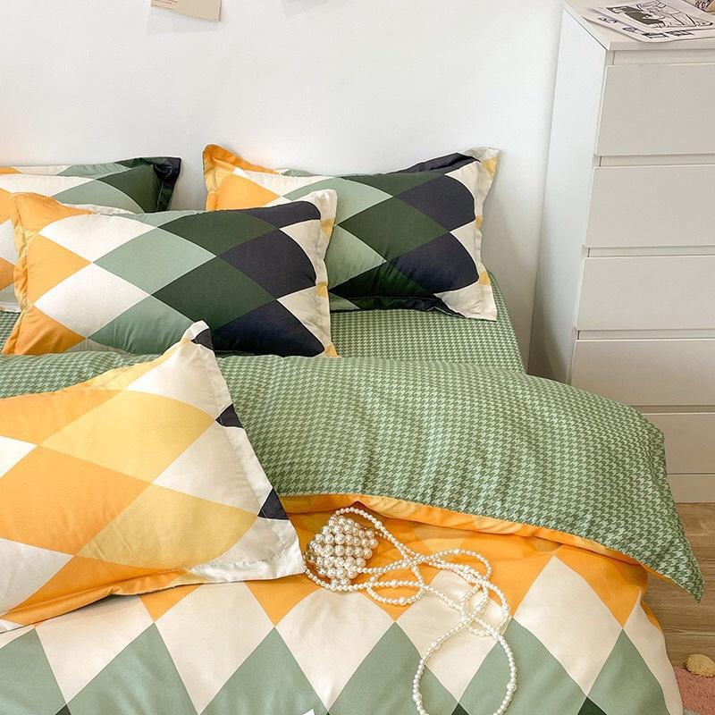 Bộ chăn ga gối cotton poly - Mẫu kè zikzak