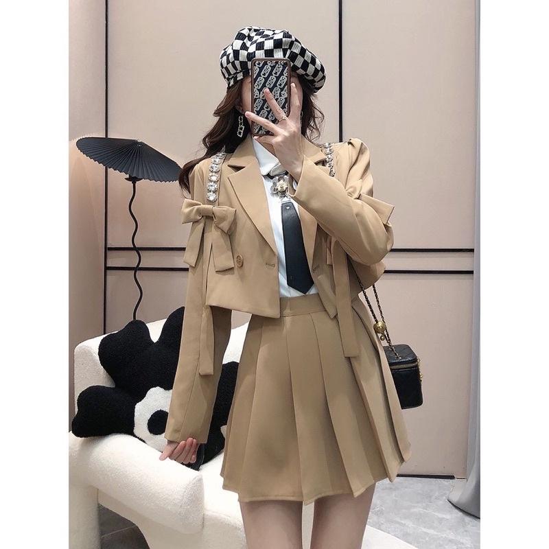 Set đồ Áo Blazer +chân váy xếp ly phong cách hàn quốc mẫu mới đẹp mã RB05