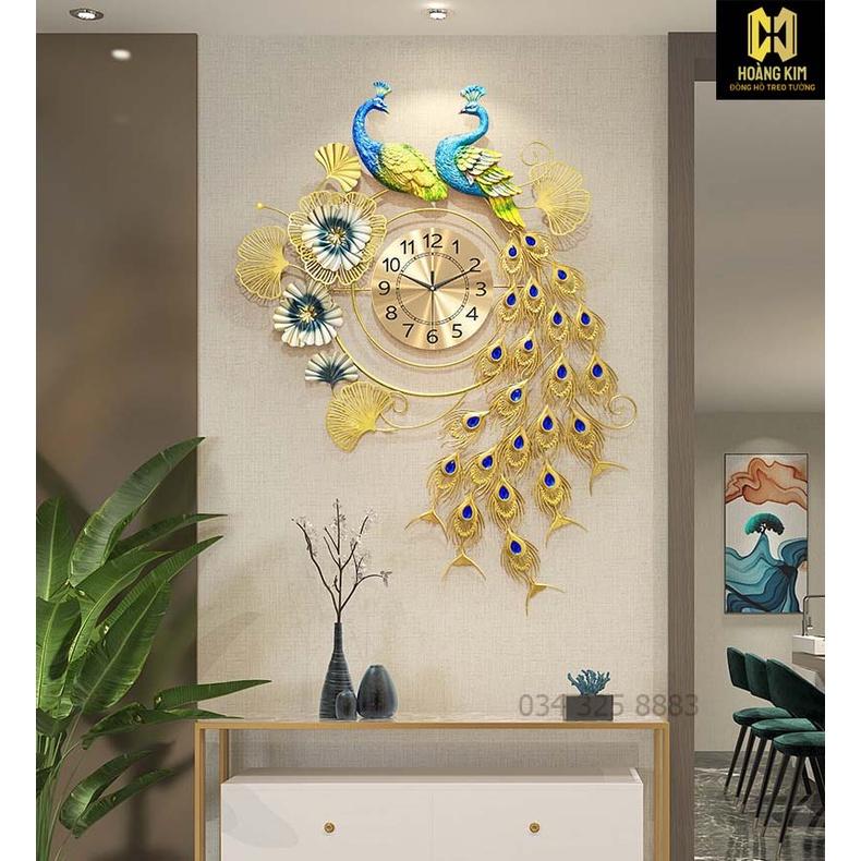 Đồng hồ treo tường Đồng hồ trang trí Decor Đôi chim Khổng Tước size 115x68cm